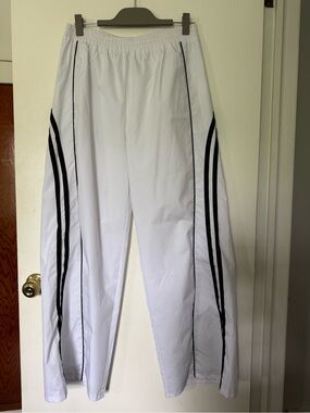 White womens Track Pants with Black Side Stripes